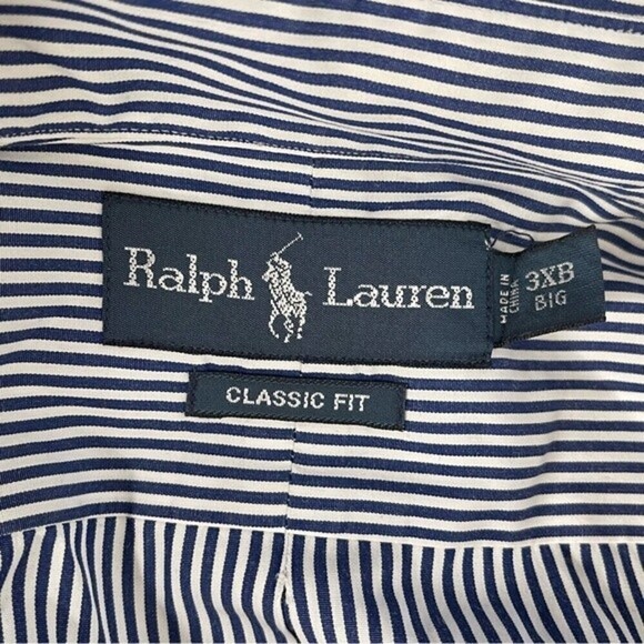 Ralph Lauren Shirt Mens 3XB Classic Fit Vertical Stripe Button Down Coastal Blue - Picture 11 of 12